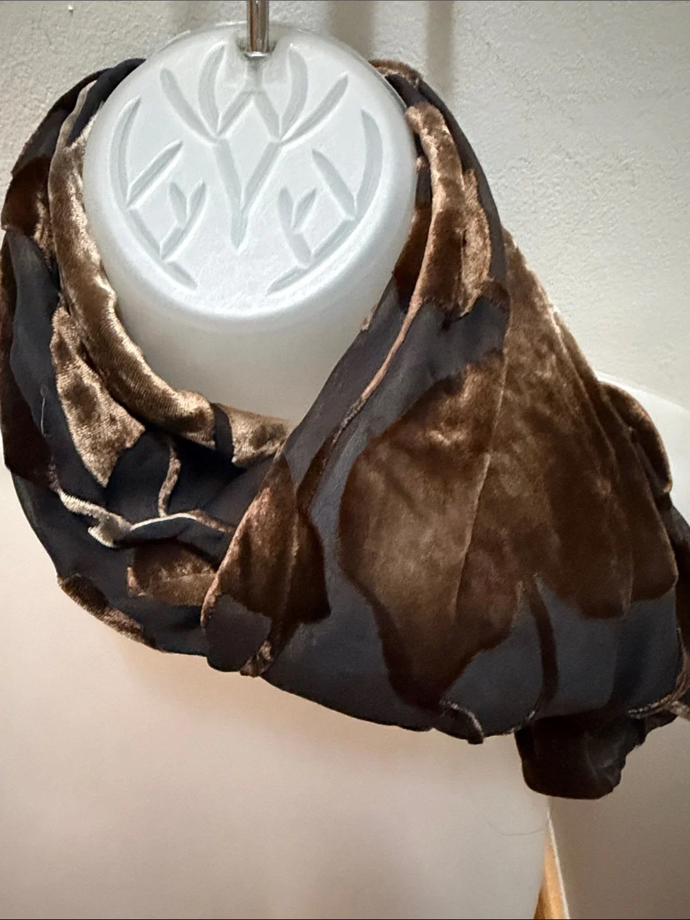 Vintage Gold Foil Leaf Pattern Scarf Wrap | Double Sided Two-Ply burnout velvet